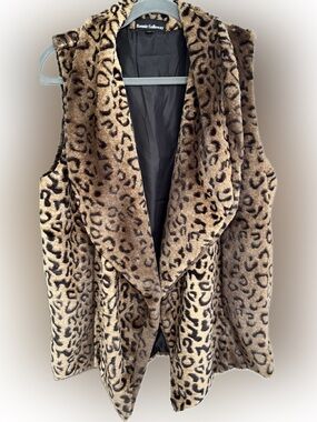 Ronnie Salloway Plush Faux Fur Leopard Vest Size L
